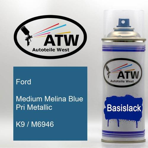 Ford, Medium Melina Blue Pri Metallic, K9 / M6946: 400ml Sprühdose, von ATW Autoteile West.